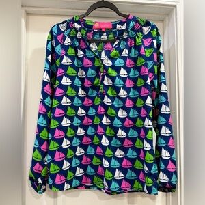 Macbeth Collection by Margaret Josephs  Sailboat Nautical Blouse Size Small